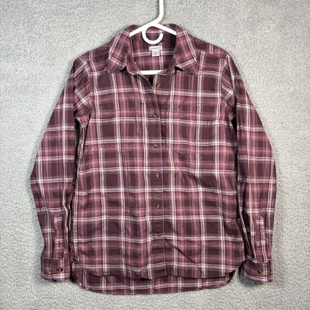 Carhartt Plaid Shirt Women S Purple 103085 539 Long Sleeve Roll Tab Workwear